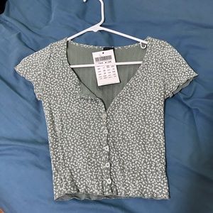 brandy melville green floral zelly top
